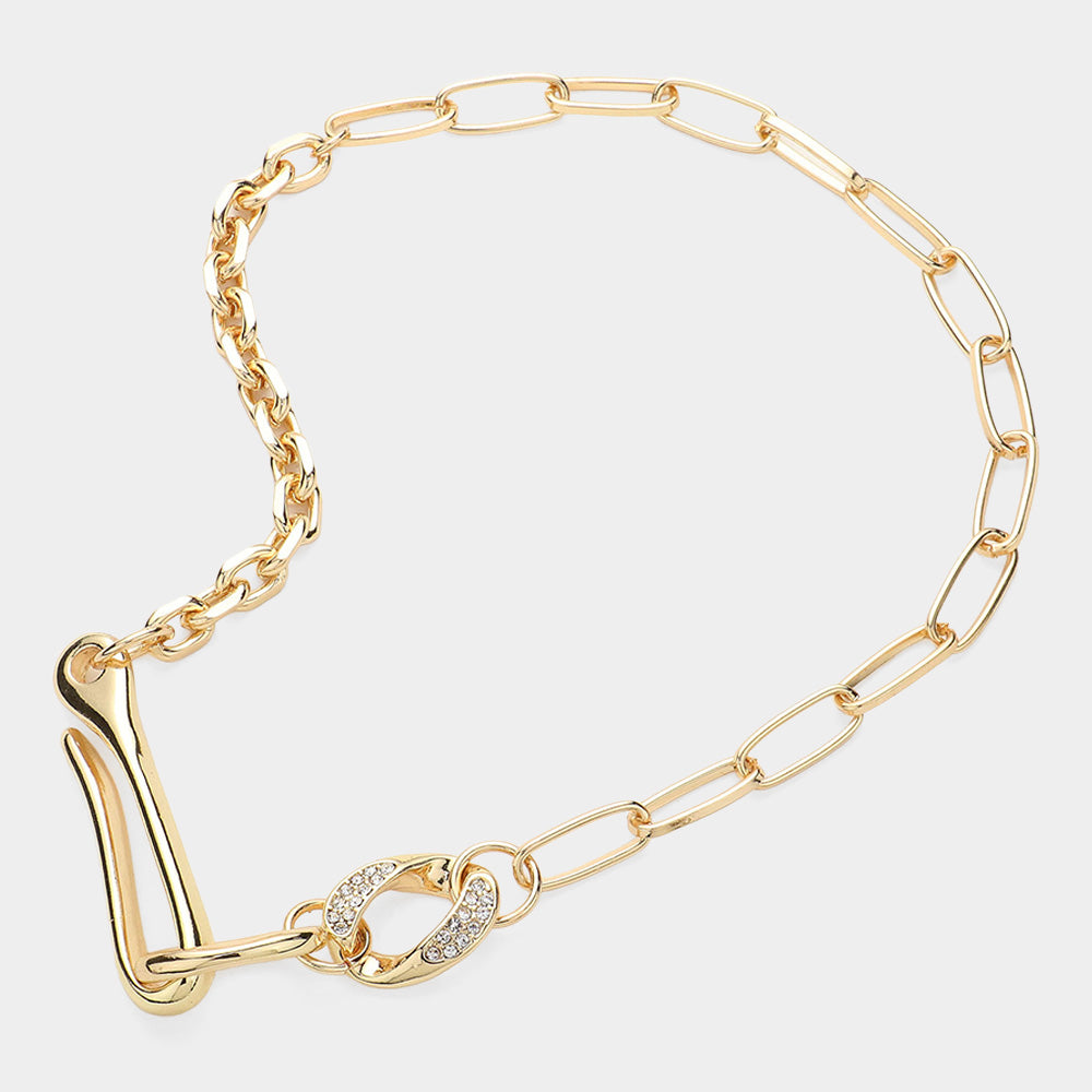 iLLASPARKZ Stone Paved Metal Link Pointed Chain Necklace
