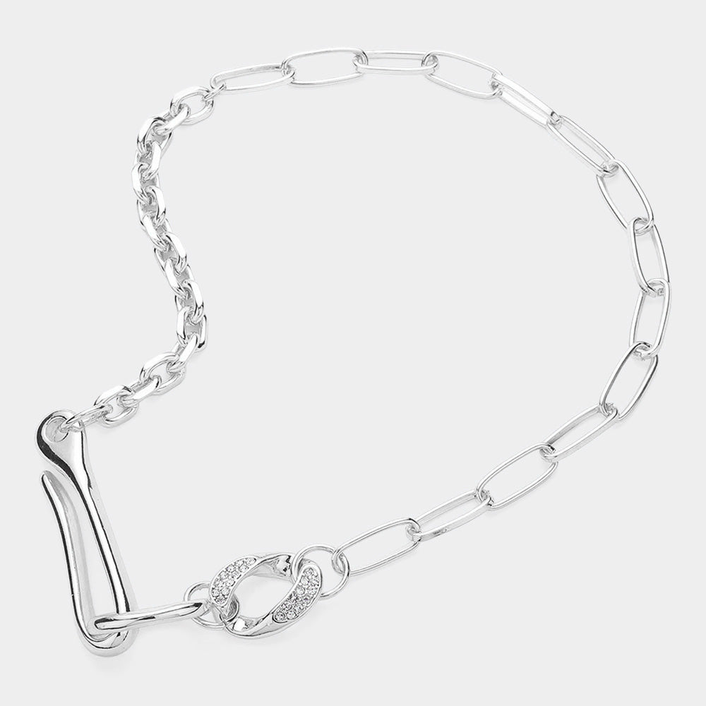 iLLASPARKZ Stone Paved Metal Link Pointed Chain Necklace