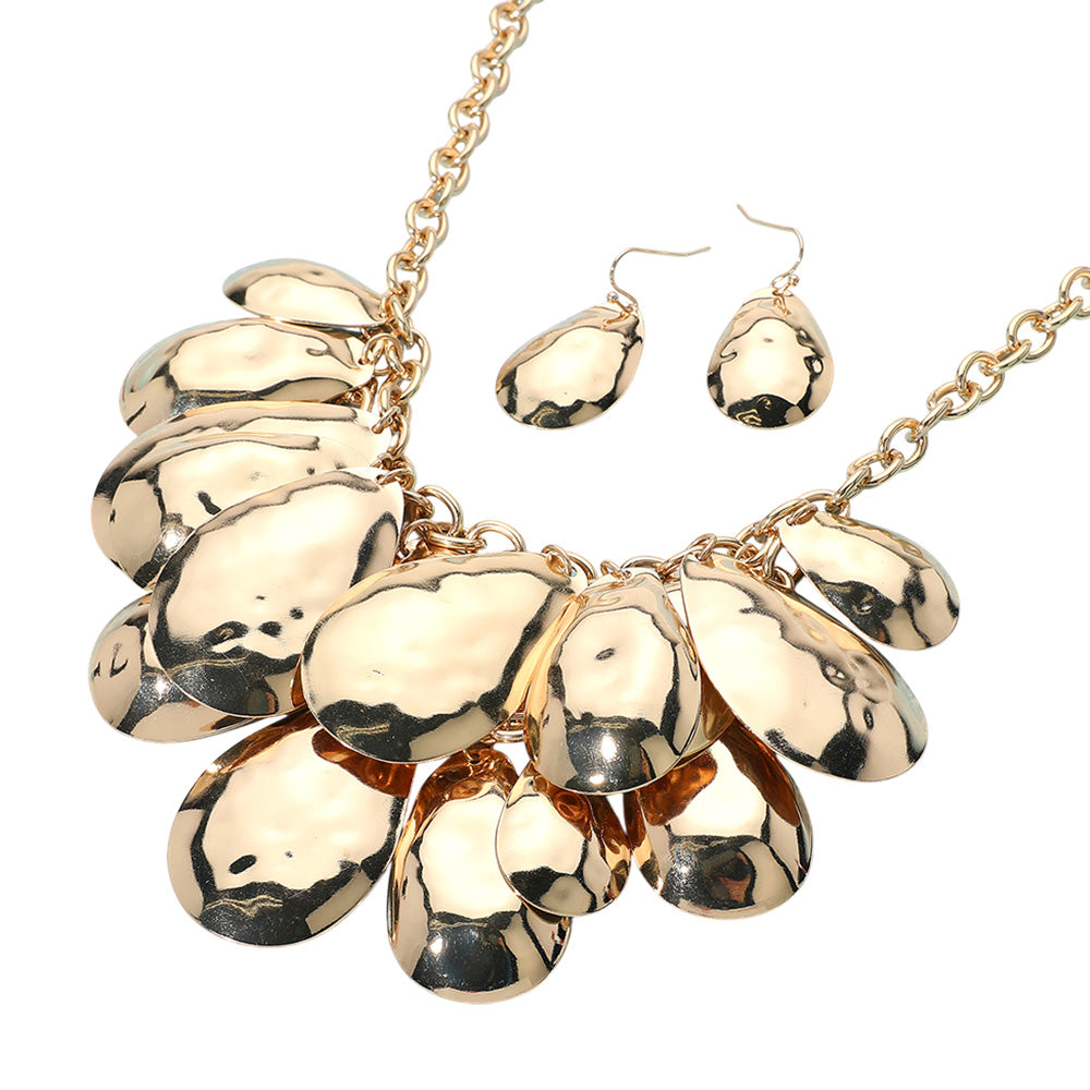 iLLASPARKZ Hammered Metal Teardrop Plated Embellished Statement Necklace