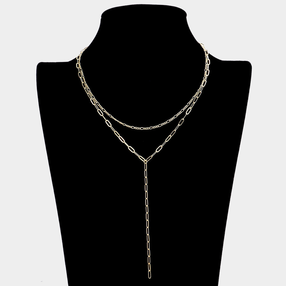 iLLASPARKZ Brass Metal Open Metal Link Double Layered Y Necklace