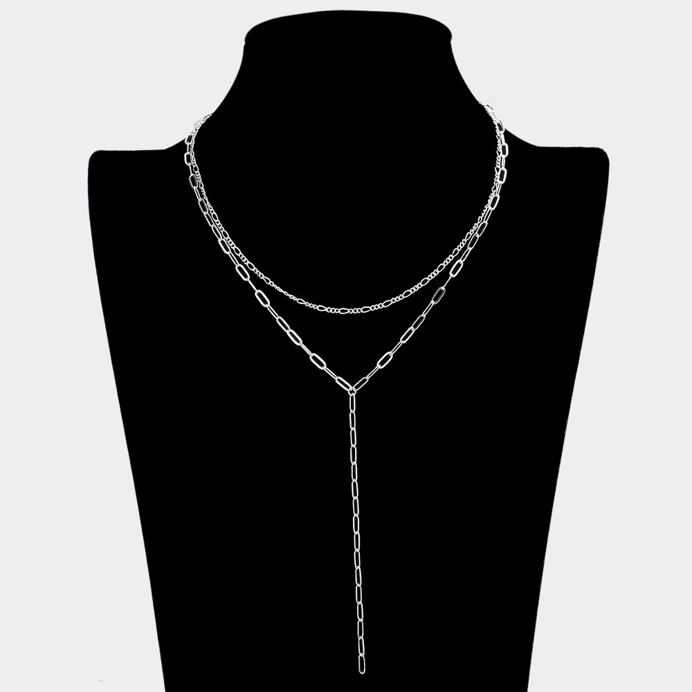 iLLASPARKZ Brass Metal Open Metal Link Double Layered Y Necklace