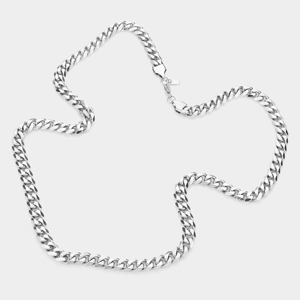iLLASPARKZ 6 Diamond Cut Stainless Steel 24 Inch 8mm Cuban Metal Chain Necklace