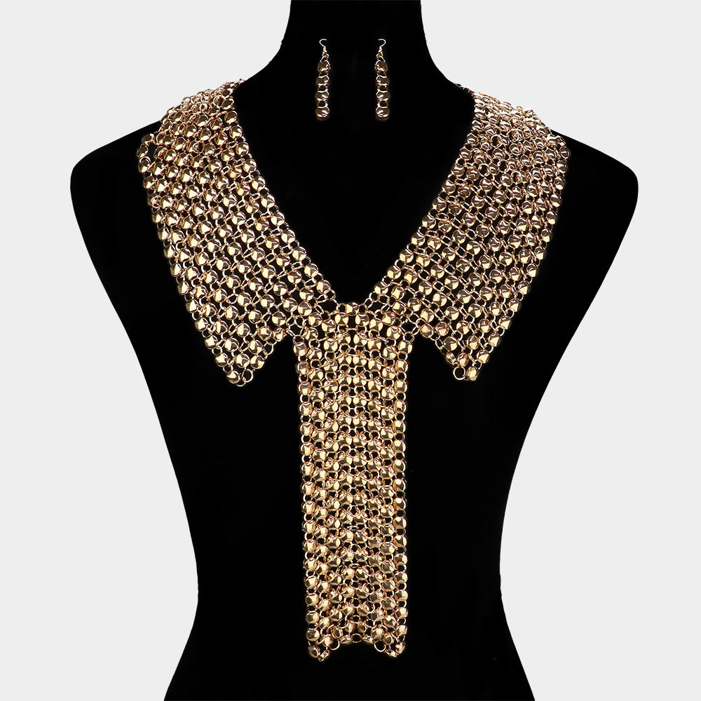iLLASPARKZ Oversized Metal Ball Fringe Collar Necklace