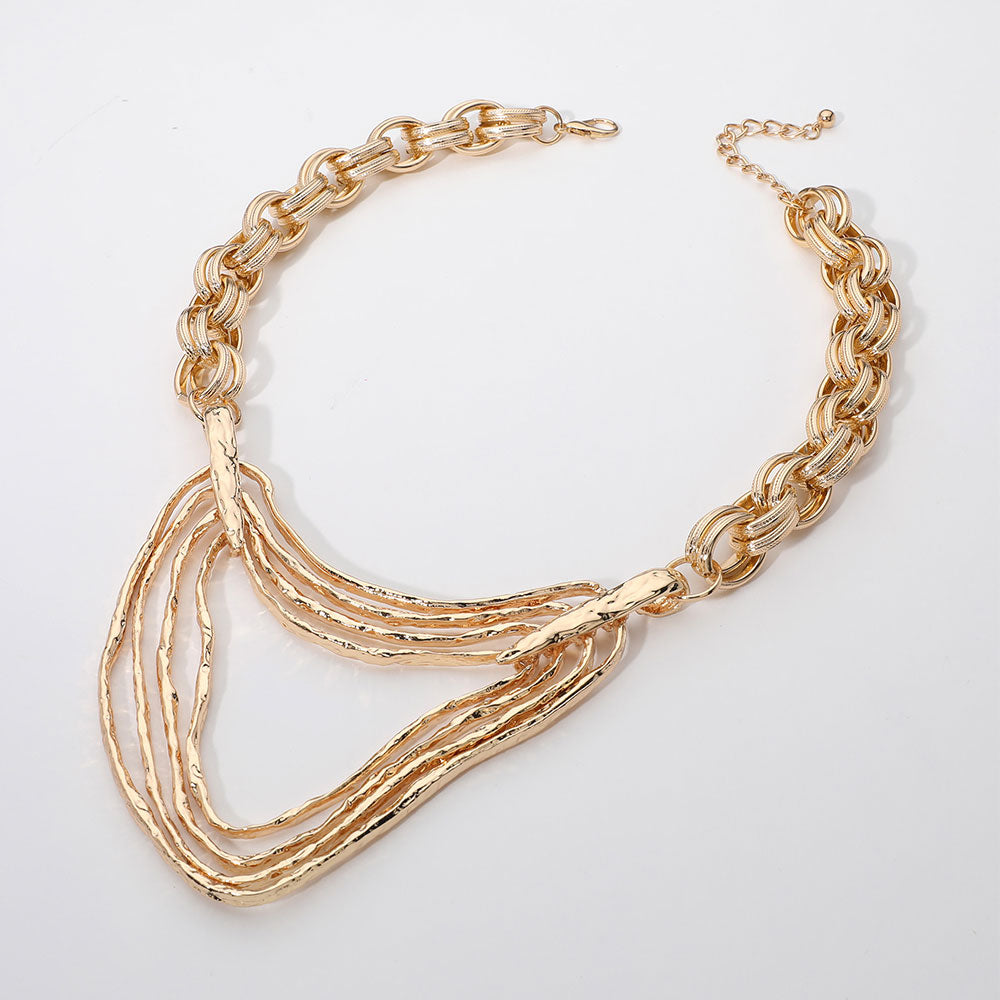 iLLASPARKZ Textured Metal Geometric Layered Pendant Chunky Industrial Chain Statement Necklace