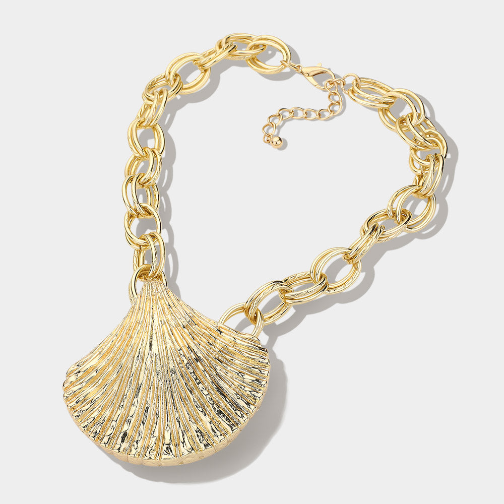 iLLASPARKZ Oversized Textured Metal Shell Pendant Chunk Statement Necklace
