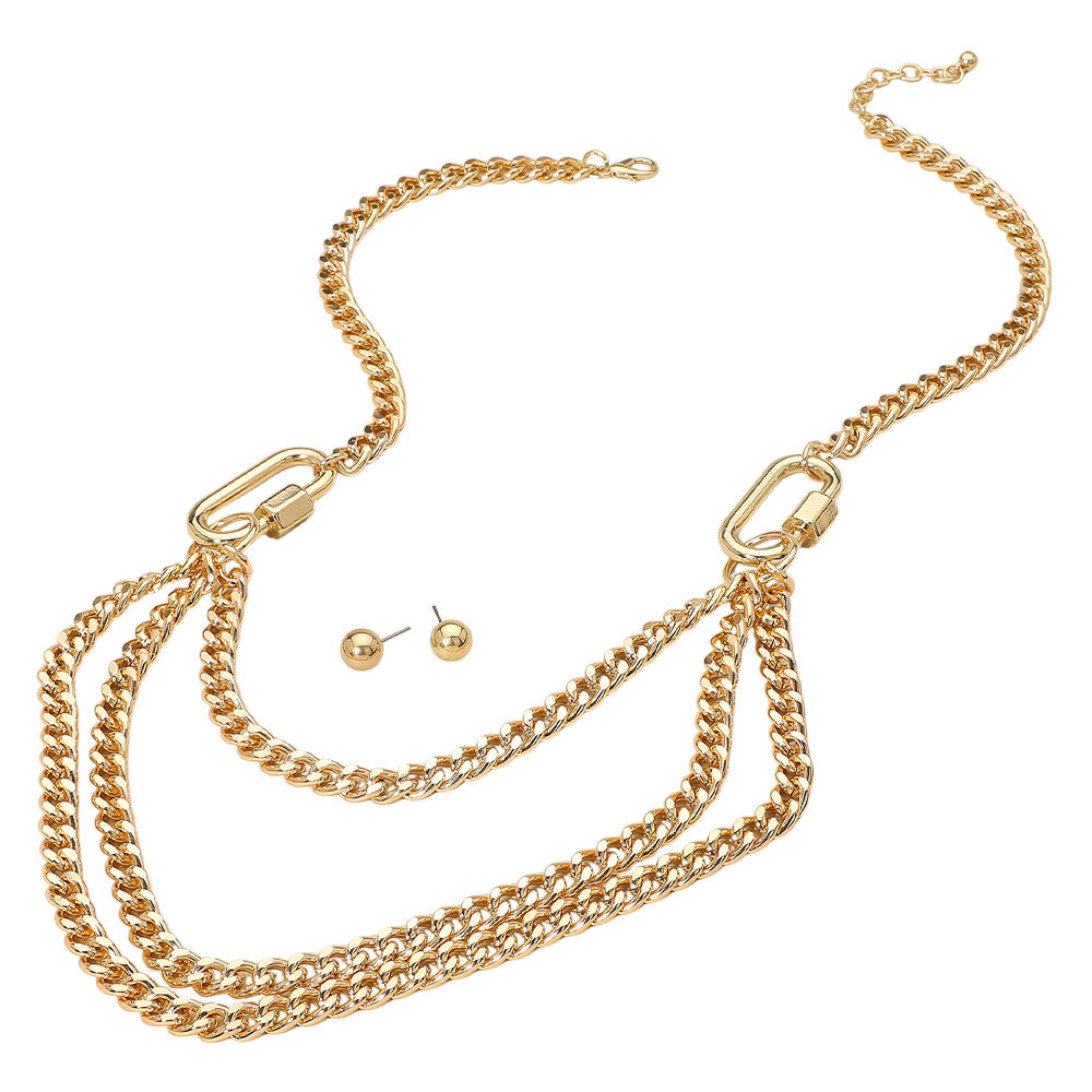 iLLASPARKZ Triple Layered Detailed Metal Chain Necklace