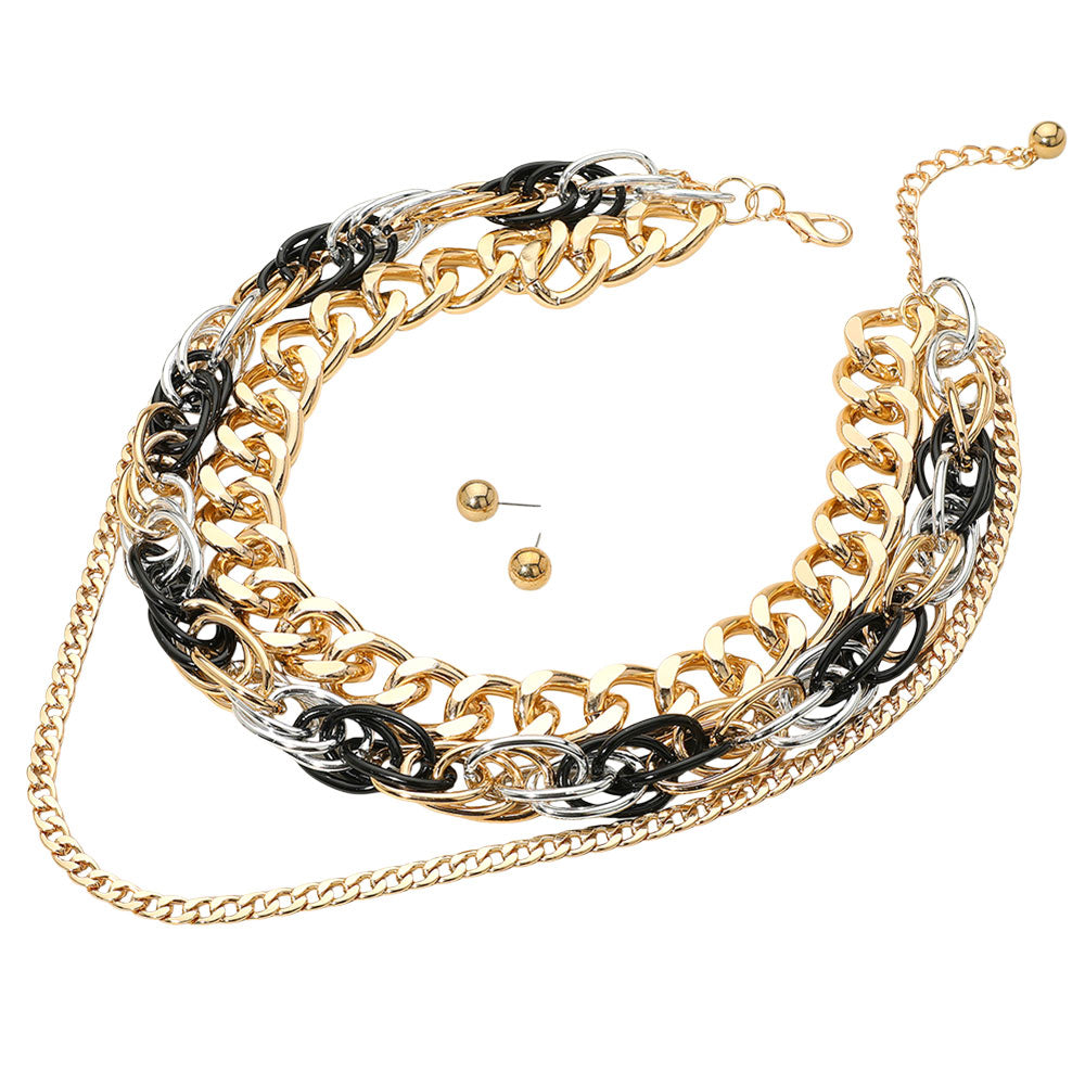 iLLASPARKZ Chunky Metal Layered Chain Statement Necklace