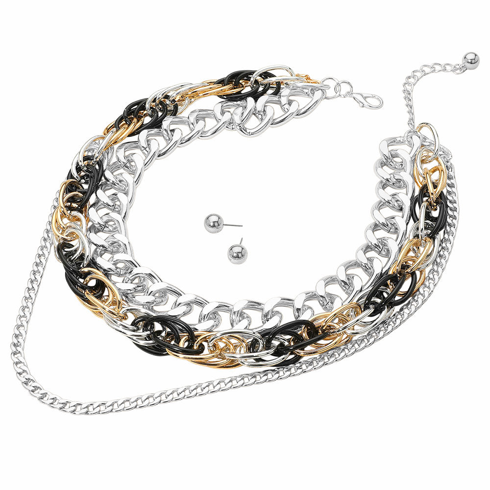 iLLASPARKZ Chunky Metal Layered Chain Statement Necklace