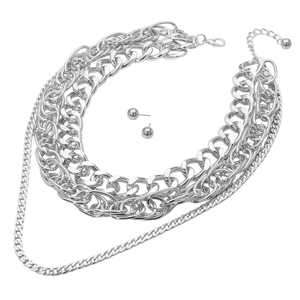 iLLASPARKZ Chunky Metal Layered Chain Statement Necklace
