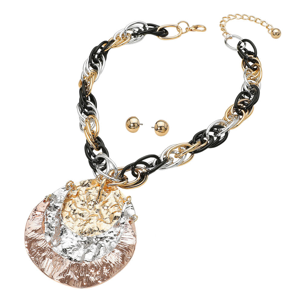 iLLASPARKZ Hammered Metal Pendant Chain Necklace
