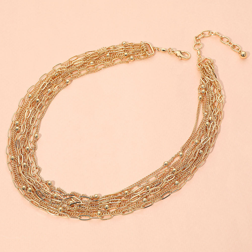 iLLASPARKZ Textured Metal Multi Chain Strand Necklace
