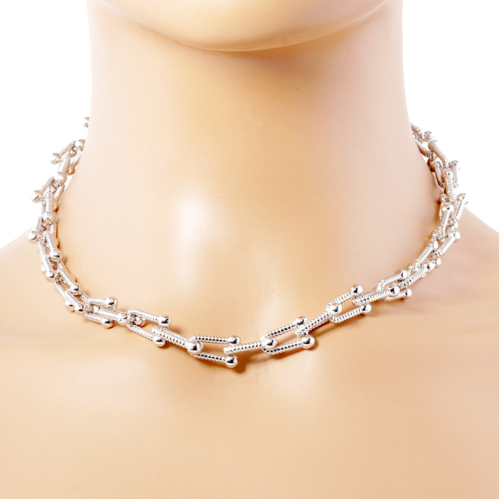 iLLASPARKZ White Gold Dipped Textured Metal Hardware Chain Necklace