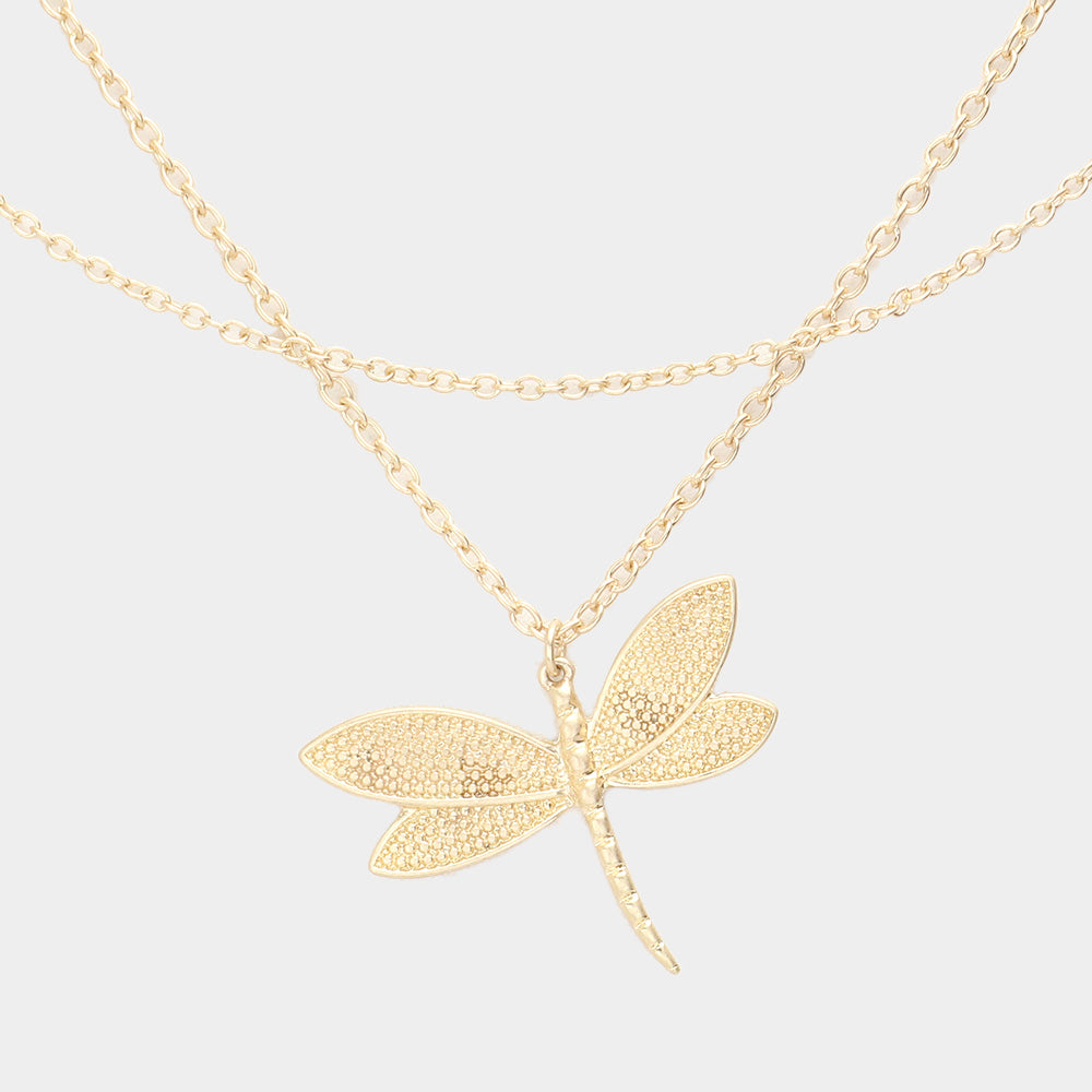 iLLASPARKZ Metal Dragonfly Pendant Double Layered Necklace