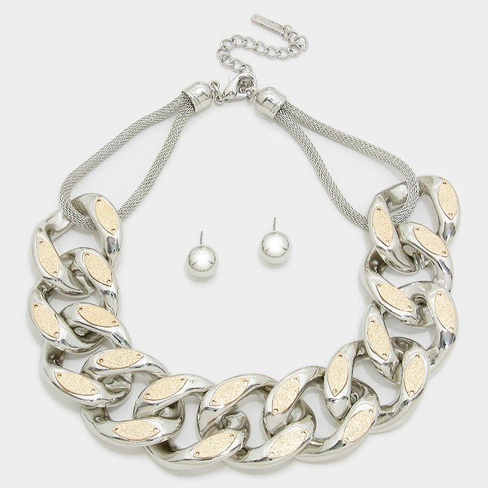 iLLASPARKZ Bold Metal Curb Metal Mesh Chain Necklace