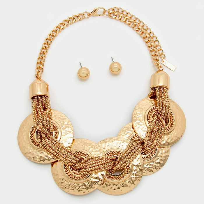 iLLASPARKZ Hammered Metal Hoop & Braided Metal Mesh Chain Necklace