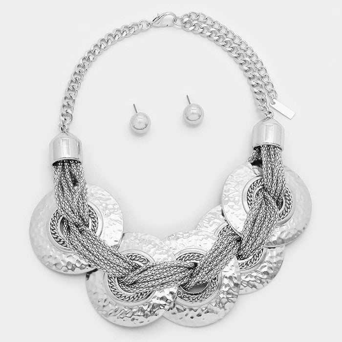 iLLASPARKZ Hammered Metal Hoop & Braided Metal Mesh Chain Necklace