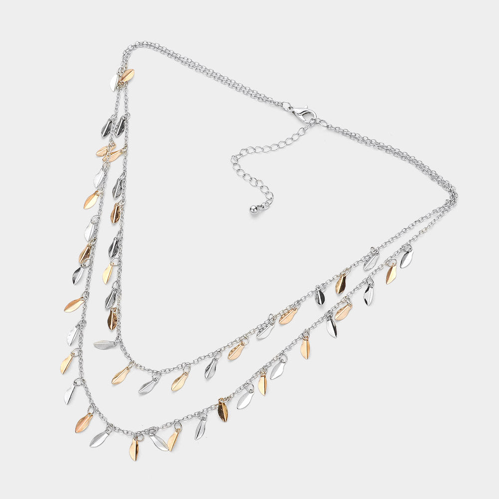 iLLASPARKZ Metal Leaf Station Double Layered Necklace