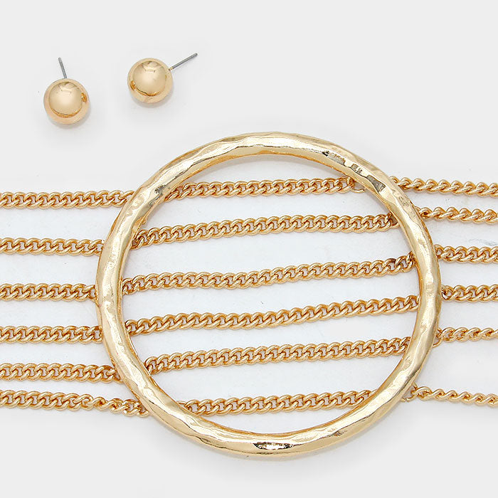 iLLASPARKZ Multi-strand metal chain necklace with hammered metal hoop
