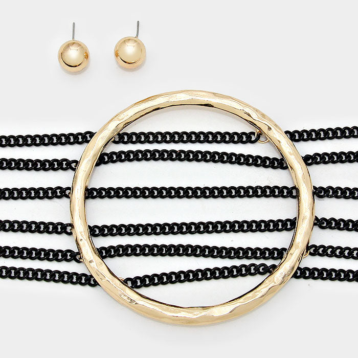 iLLASPARKZ Multi-strand metal chain necklace with hammered metal hoop