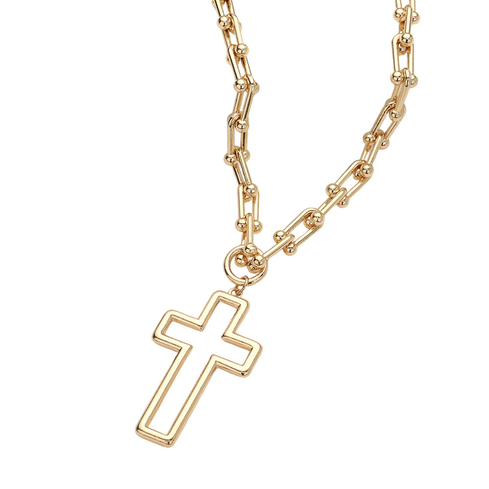 iLLASPARKZ Metal Open Cross Pendant Hardware Chain Necklace