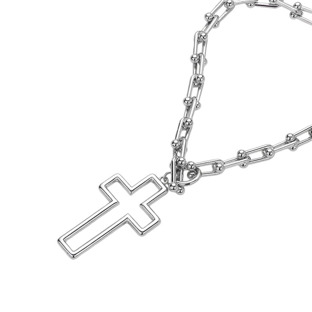 iLLASPARKZ Metal Open Cross Pendant Hardware Chain Necklace
