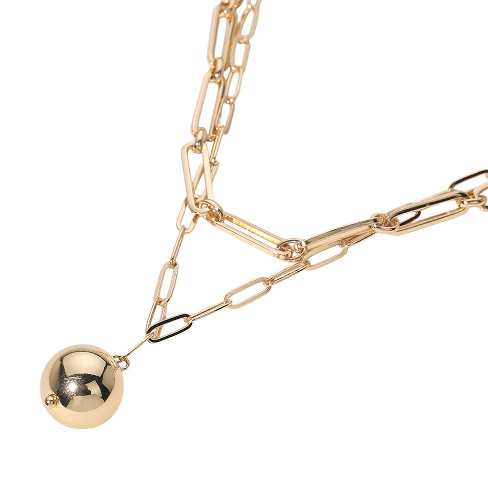 iLLASPARKZ Metal Ball Double Layered Paperclip Chain Necklace