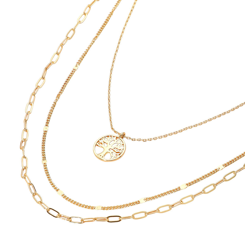 iLLASPARKZ Tree of Life Pendant Accent Triple Layered Chain Necklace