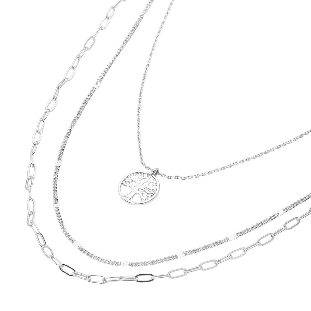 iLLASPARKZ Tree of Life Pendant Accent Triple Layered Chain Necklace