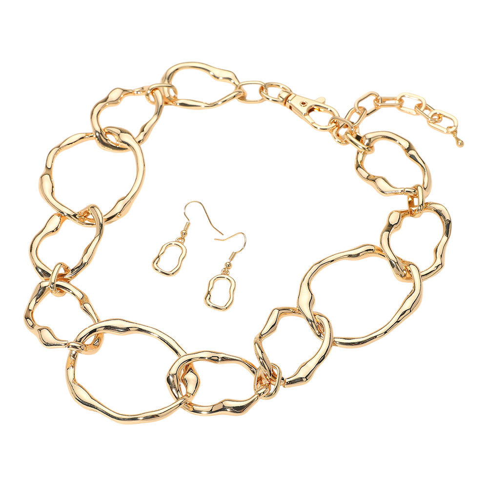 iLLASPARKZ Chunky Hammered Metal Link Statement Necklace