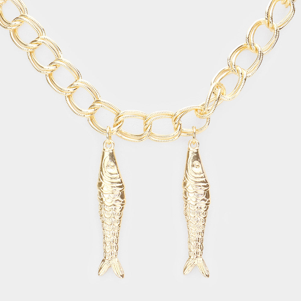 iLLASPARKZ Double Metal Fish Pendant Necklace