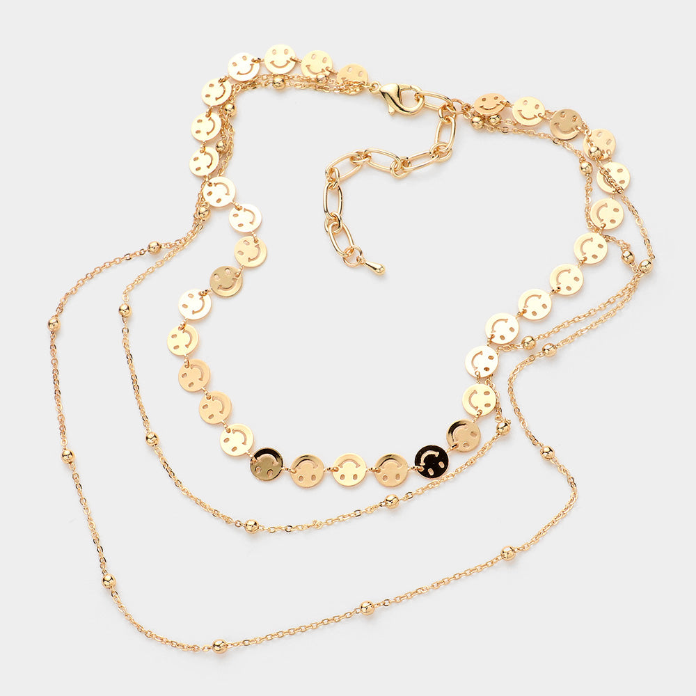 iLLASPARKZ Metal Smile Link Triple Layered Bib Necklace