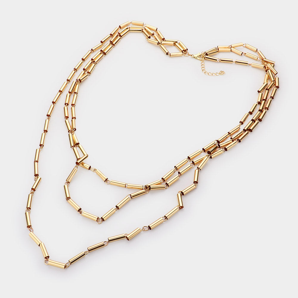 iLLASPARKZ Metal Cylinder Triple Layered Bib Necklace