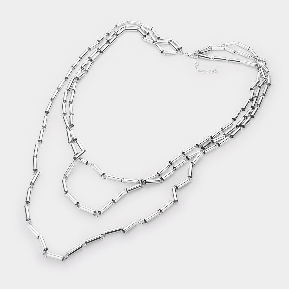iLLASPARKZ Metal Cylinder Triple Layered Bib Necklace
