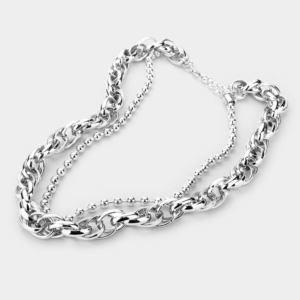 iLLASPARKZ Double Layered Metal Ball Open Oval Link Bib Necklace