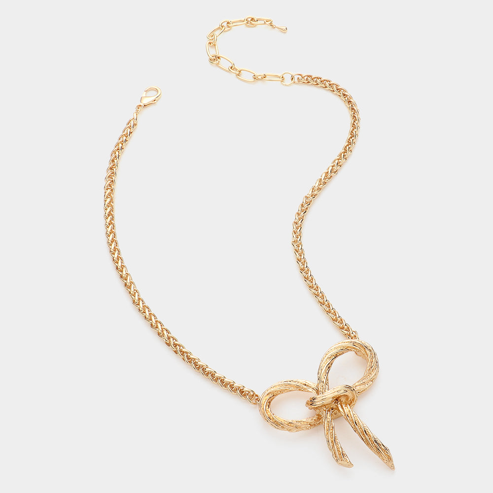 iLLASPARKZ Textured Brass Metal Bow Pendant Pointed Necklace
