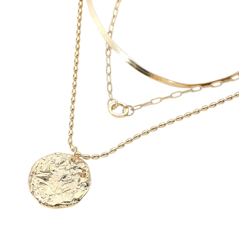 iLLASPARKZ Textured Medal Pendant Triple Layered Necklace
