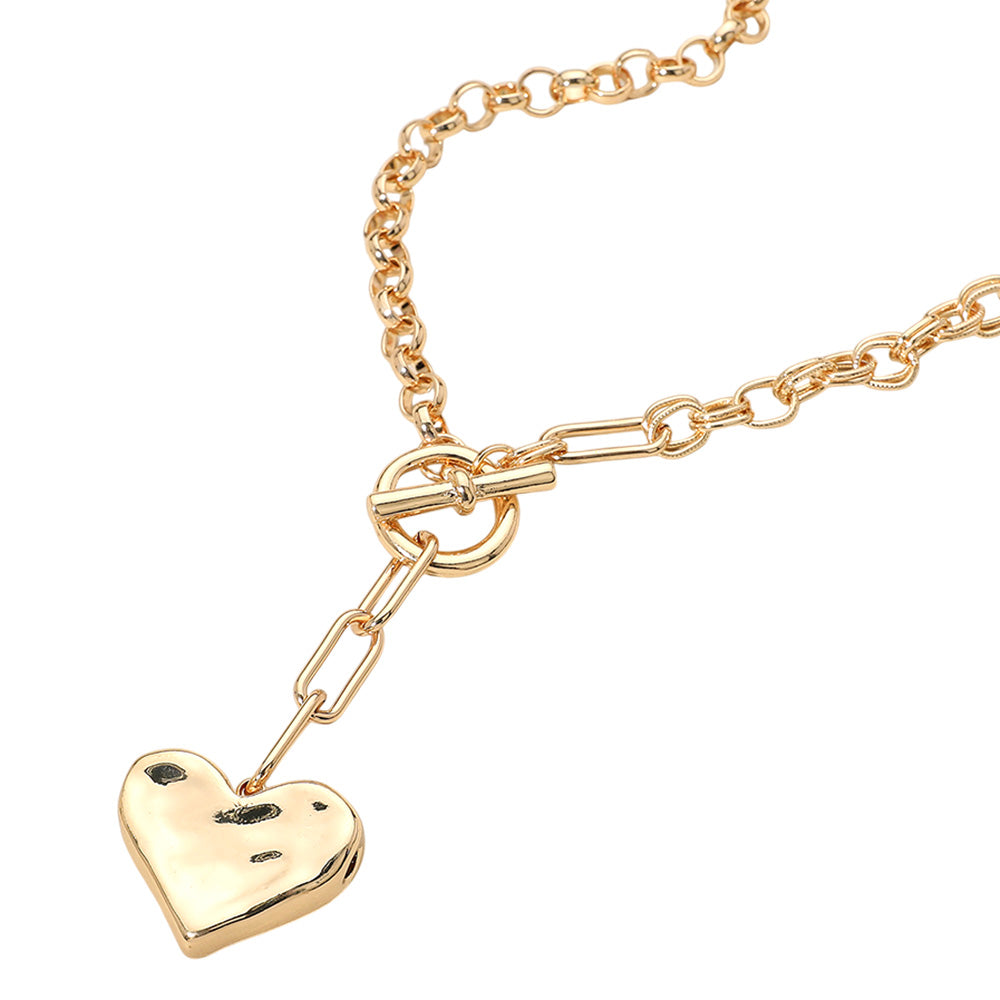 iLLASPARKZ Hammered Metal Heart Chunky Paperclip Chain Toggle Necklace