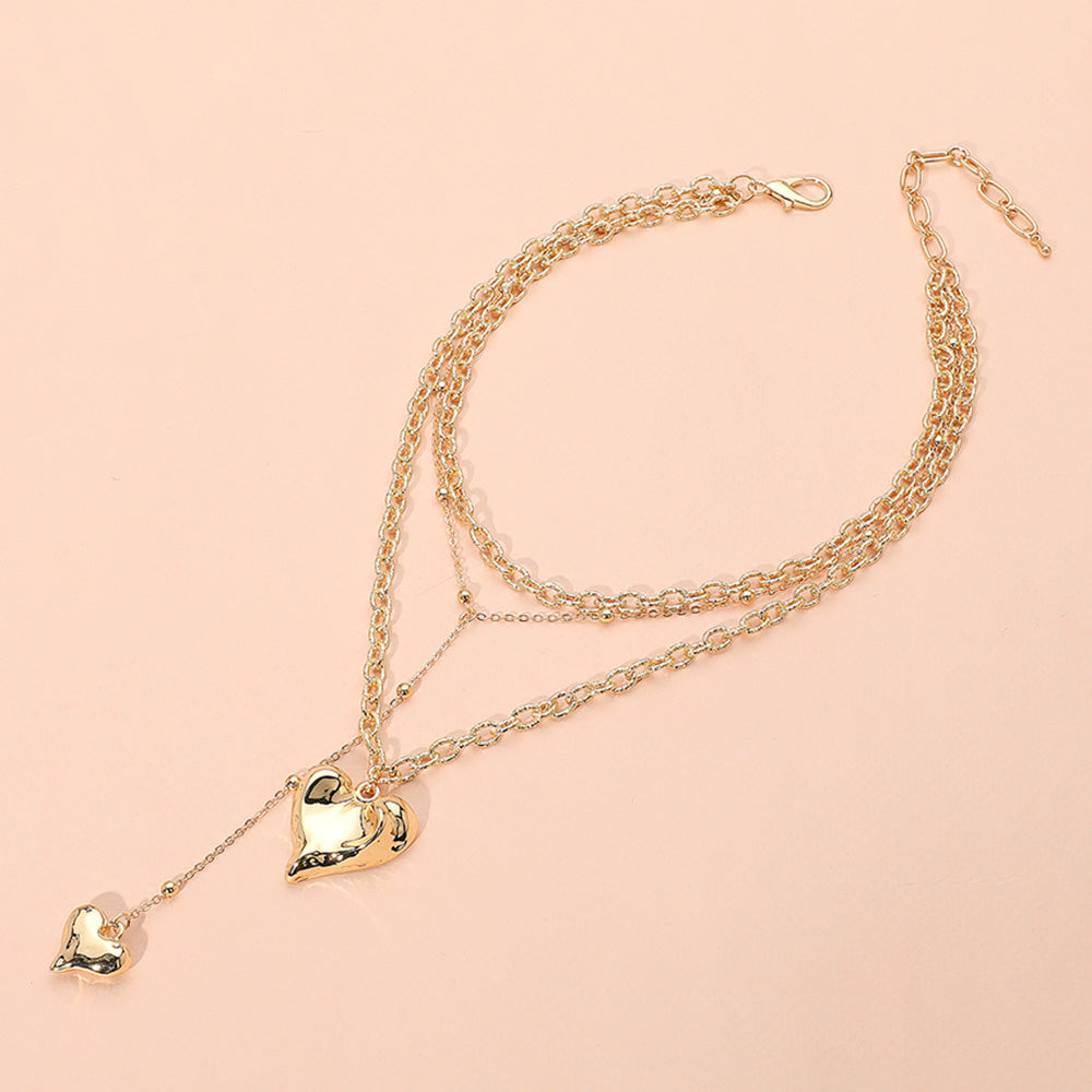 iLLASPARKZ Metal Heart Pendant Layered Textured Chain Necklace