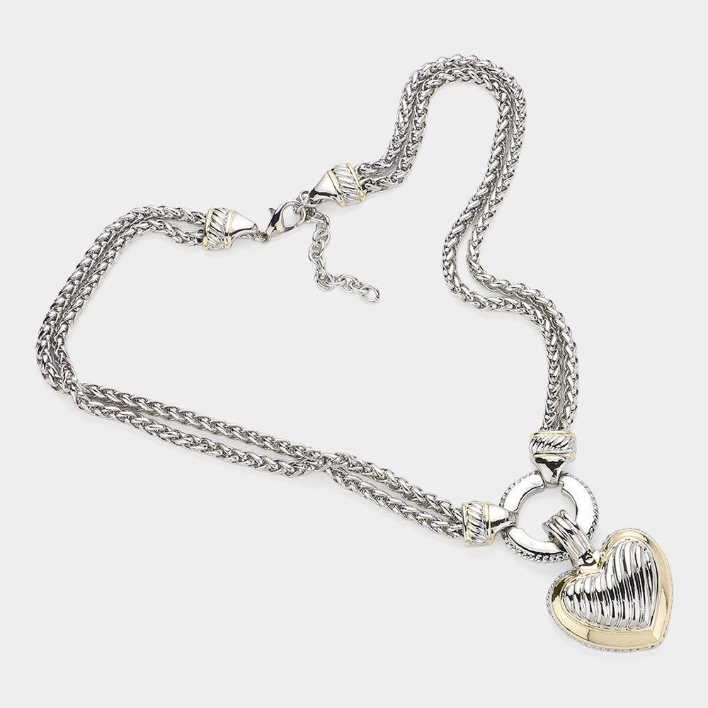 iLLASPARKZ Chunky Two Tone Metal Heart Pendant Necklace