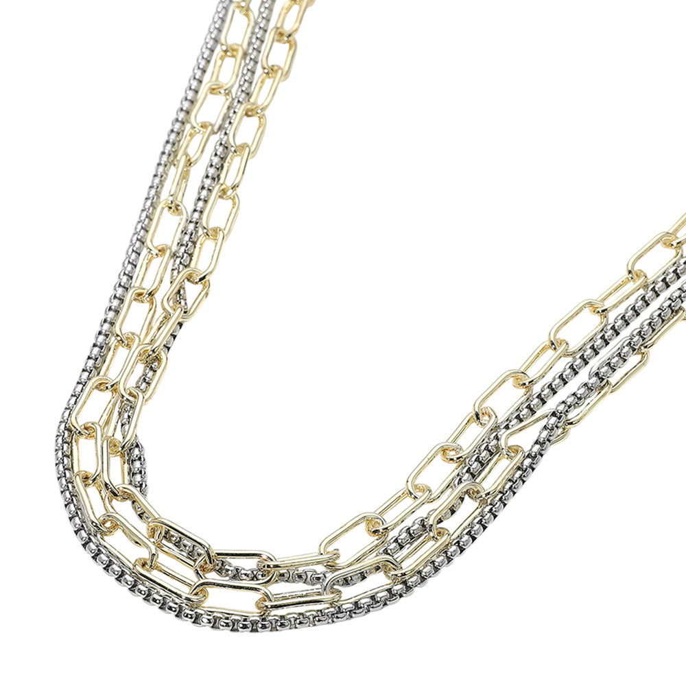 iLLASPARKZ 14K Gold Plated Two Tone Mixed Chain Layered Necklace