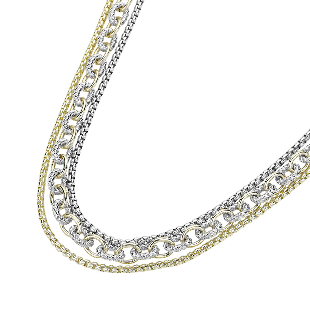 iLLASPARKZ 14K Gold Plated Two Tone Multi Layered Chunky Chain Necklace