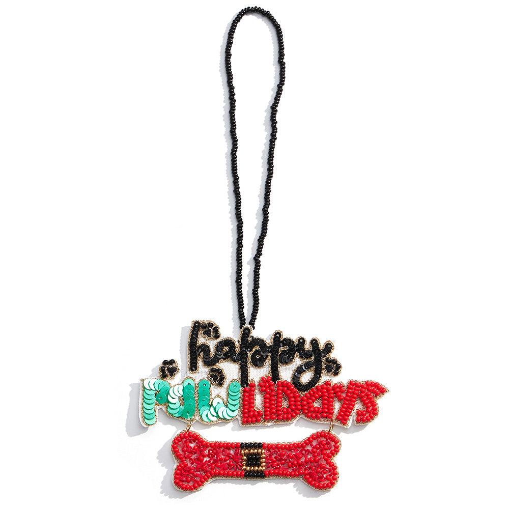 iLLASPARKZ Happy Pawlidays Message Felt Back Seed Beaded Dog Bone Christmas Ornament