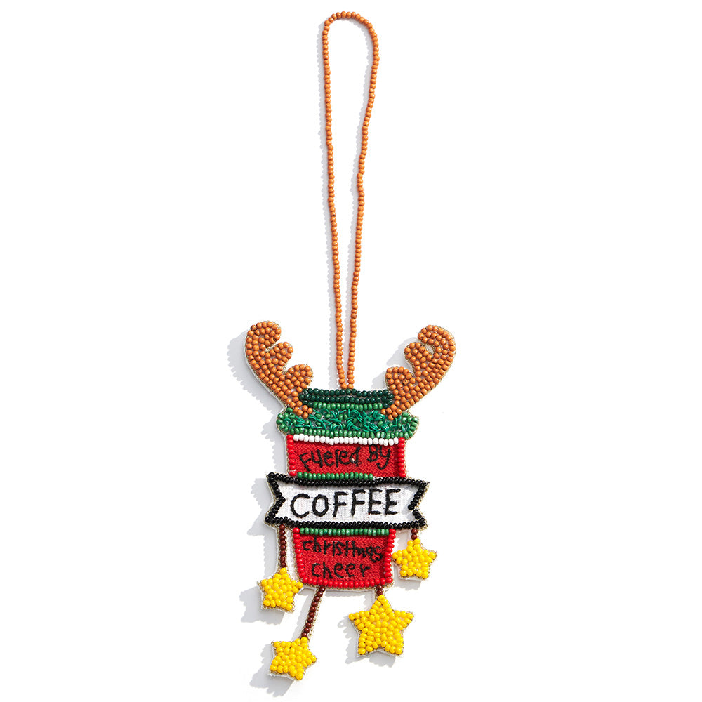 iLLASPARKZ Christmas Cheer Message Felt Back Seed Beaded Rudolph Coffee Christmas Ornament