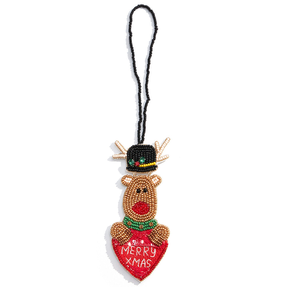 iLLASPARKZ Merry Xmas Message Felt Back Seed Beaded Rudolph Heart Christmas Ornament