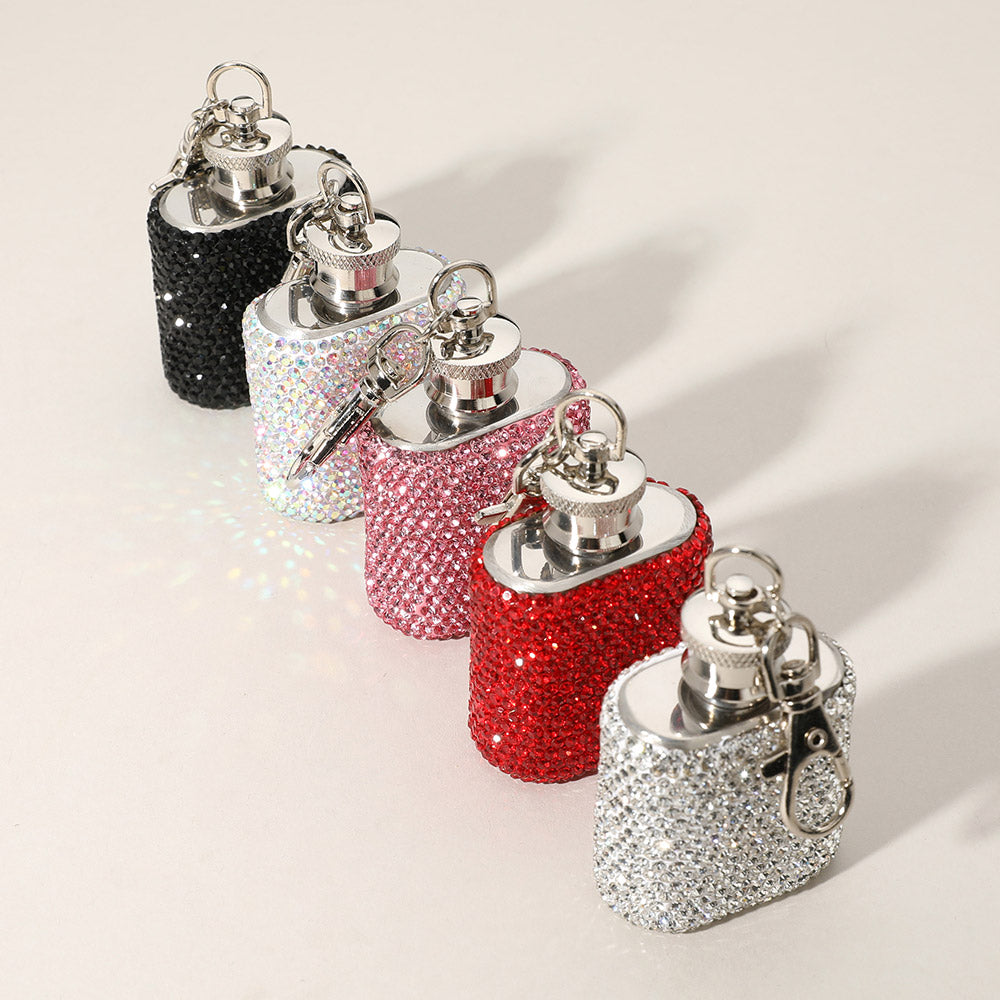 iLLASPARKZ 1oz Bling Studded Stainless Steel Mini Flask Keychain / Bag Charm