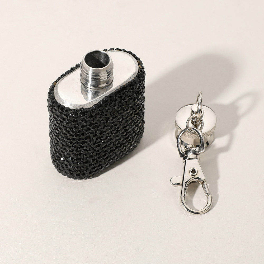 iLLASPARKZ 1oz Bling Studded Stainless Steel Mini Flask Keychain / Bag Charm