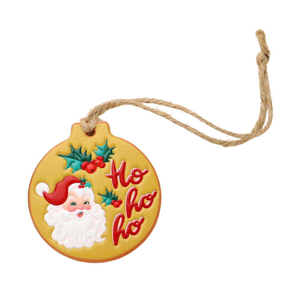 iLLASPARKZ Faux Leather Embossed HO HO HO Santa Round Christmas Tree Ornament