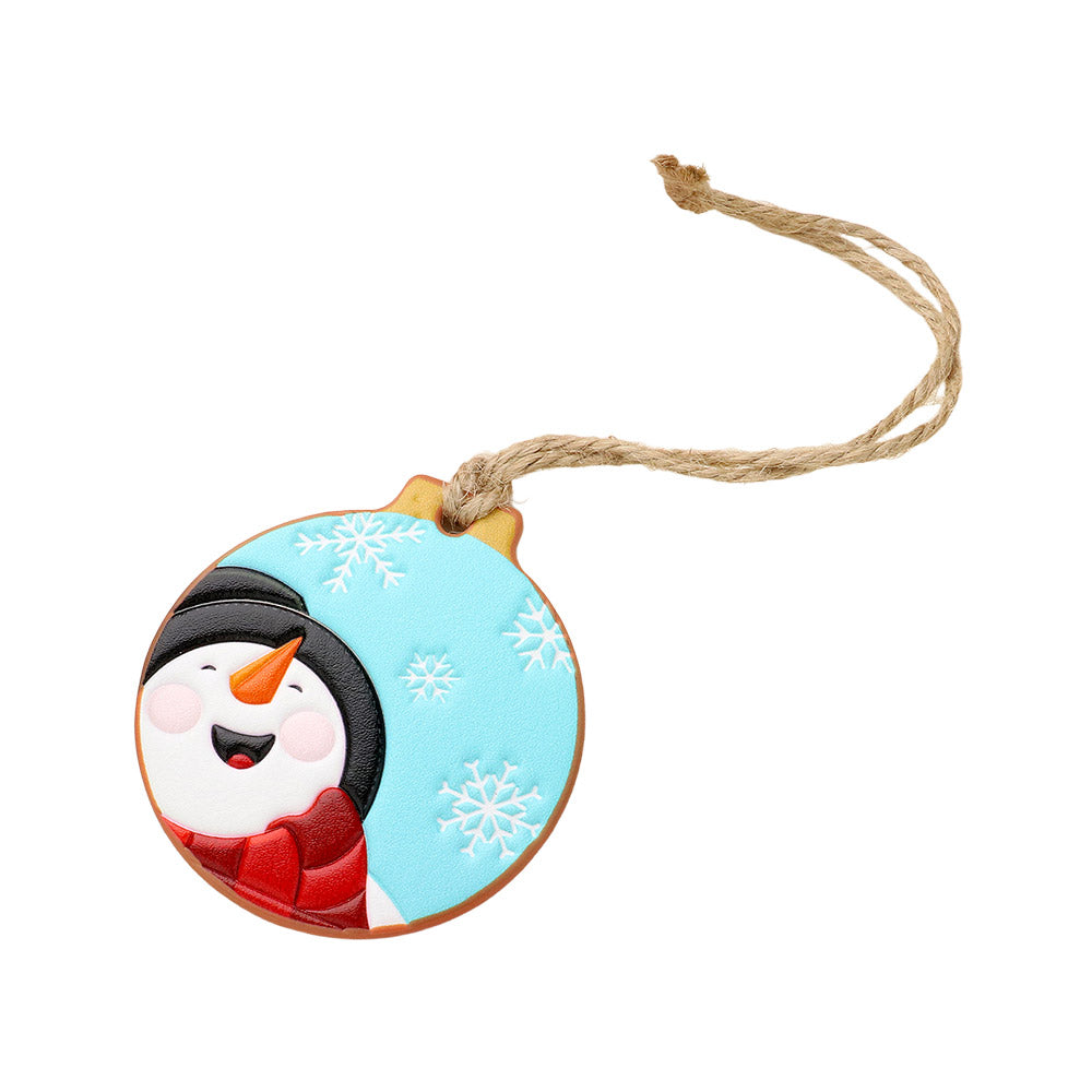 iLLASPARKZ Faux Leather Embossed Snowman Round Christmas Tree Ornament