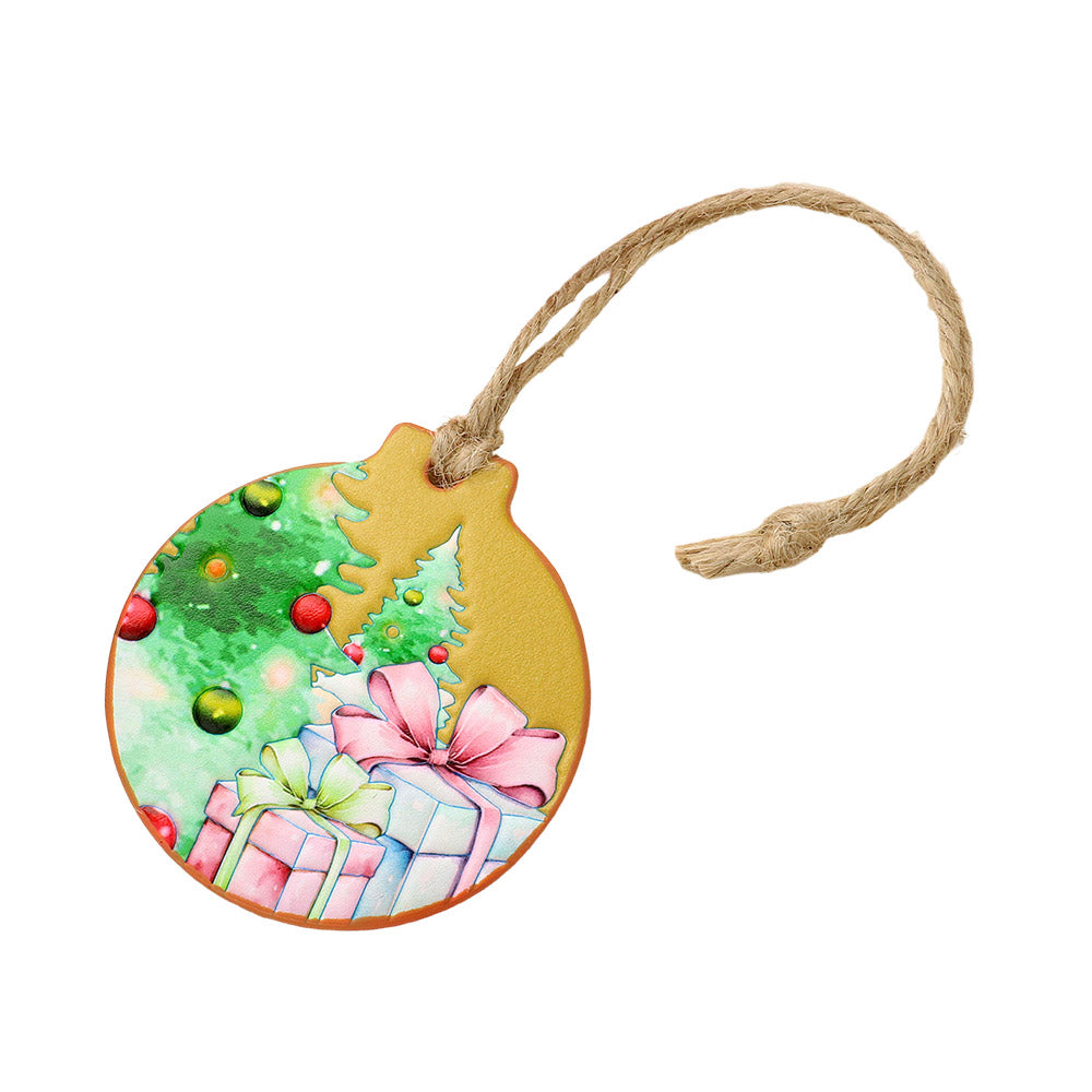 iLLASPARKZ Faux Leather Embossed Christmas Tree Gifts Round Christmas Tree Ornament