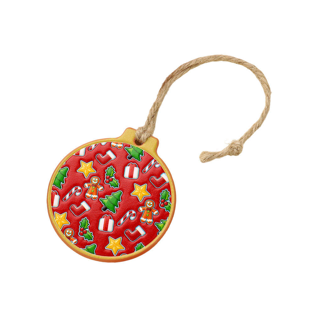 iLLASPARKZ Faux Leather Embossed Round Christmas Tree Ornament